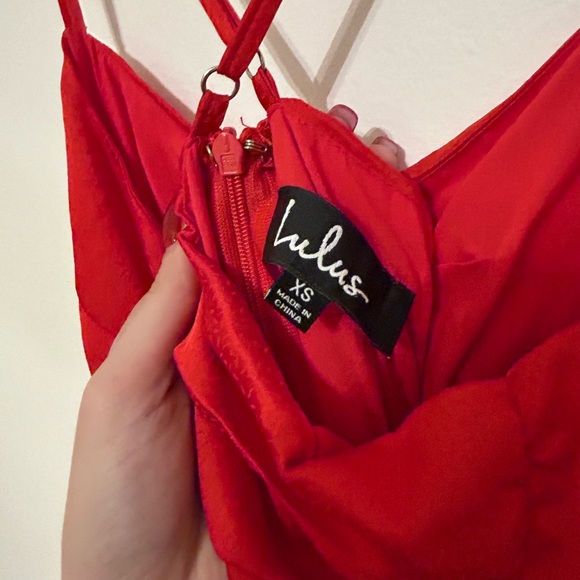 Lulus Renata Red Print Satin Maxi Dress, XS - Picture 8 of 10